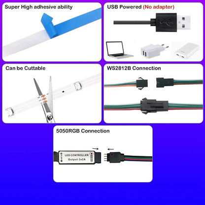 LED Strips Lights With Bluethooth APP Control + Remote control.